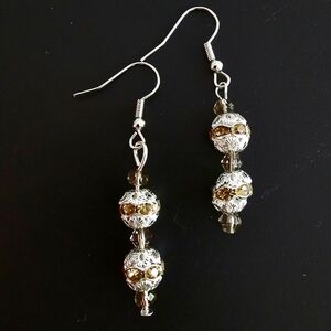 SWAROVSKI BEAD SILVER LACE DISCO BALL DROPDANGLE  SILVER  EARRINGS